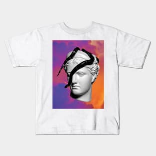 Head In The Clouds, Trippy Abstract Collage Composition; Snake, Sculpture, and Colorful Clouds Kids T-Shirt